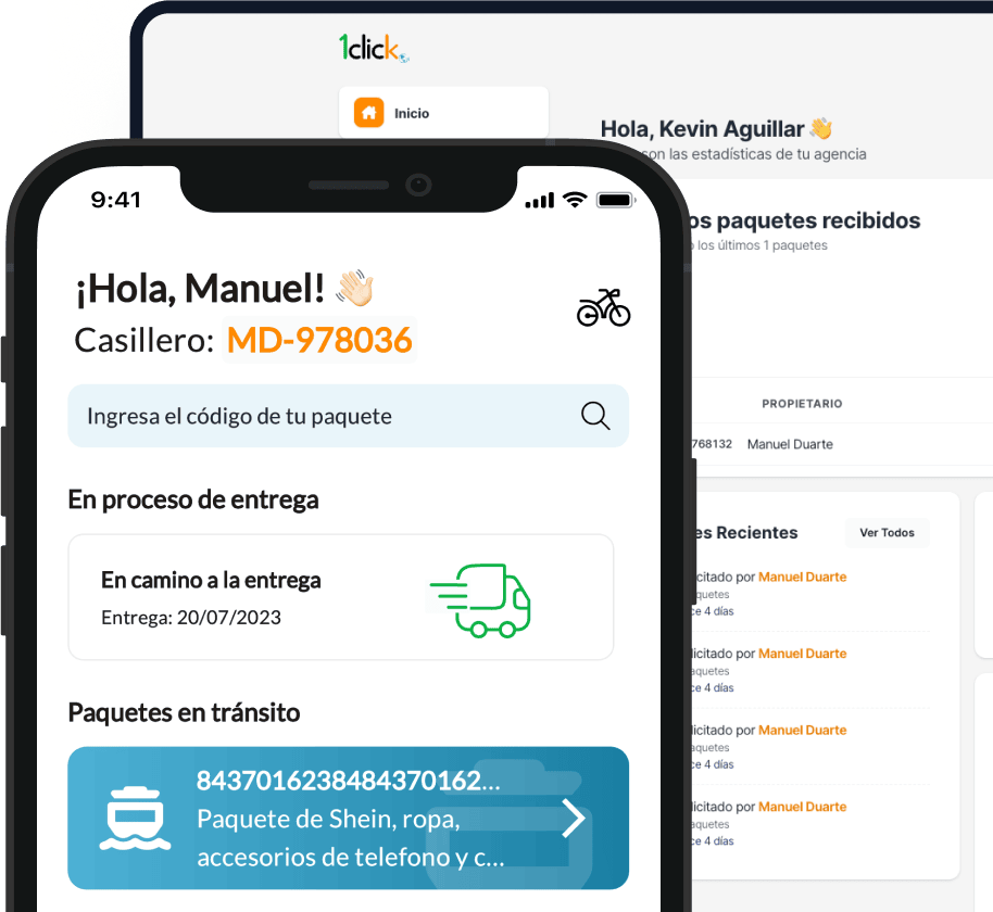 View of the 1Click Dashboard and mobile application, a package tracking tool developed by Nerdify